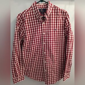 Vineyard Vines red and white button down slim fit whale shirt